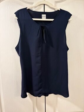 NIC+ZOE Navy Pleated Sleeveless Shell Top